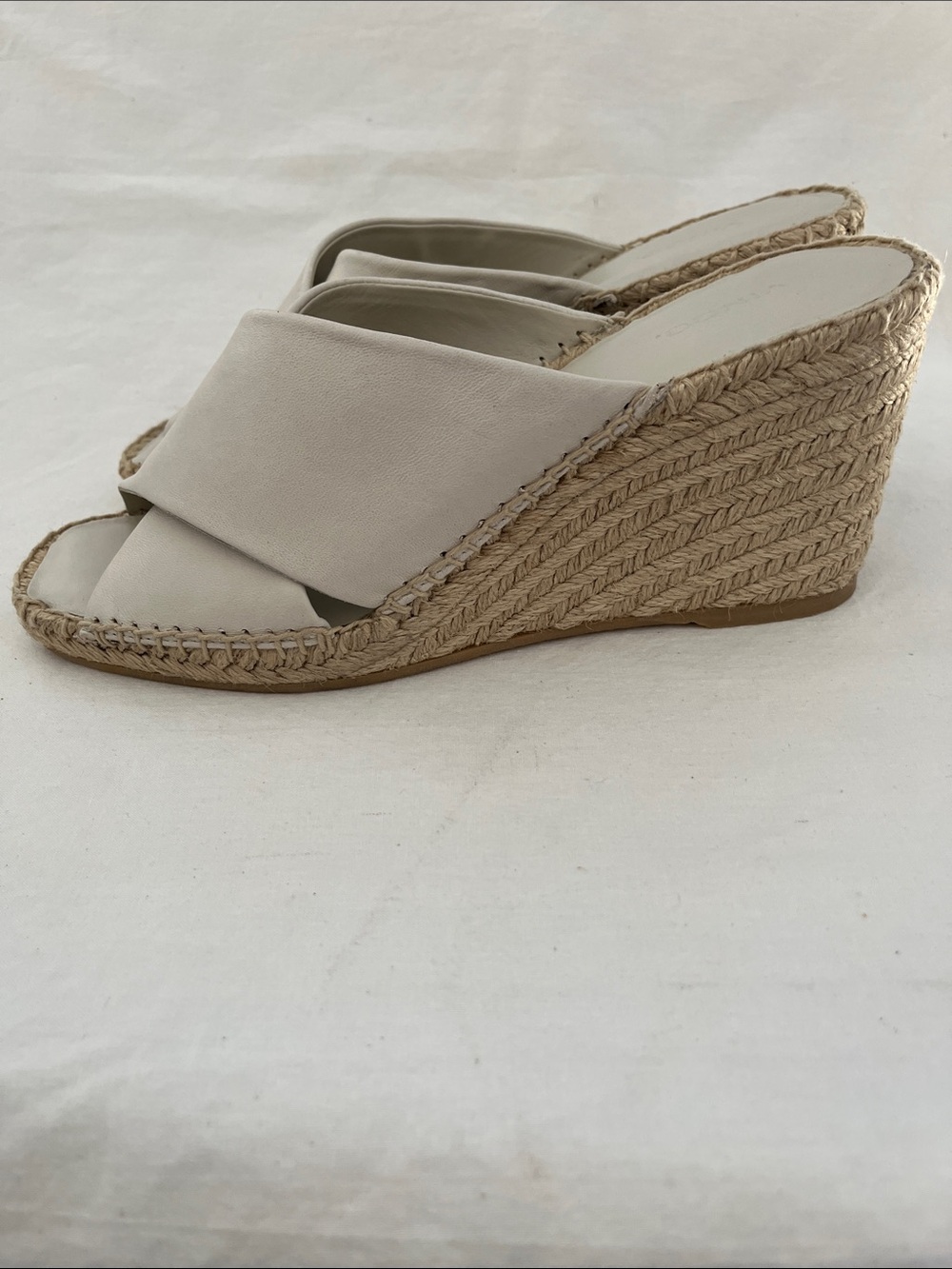 Vince Cream Leather Crisscross Espadrille Mules wedge - Picture 7 of 11